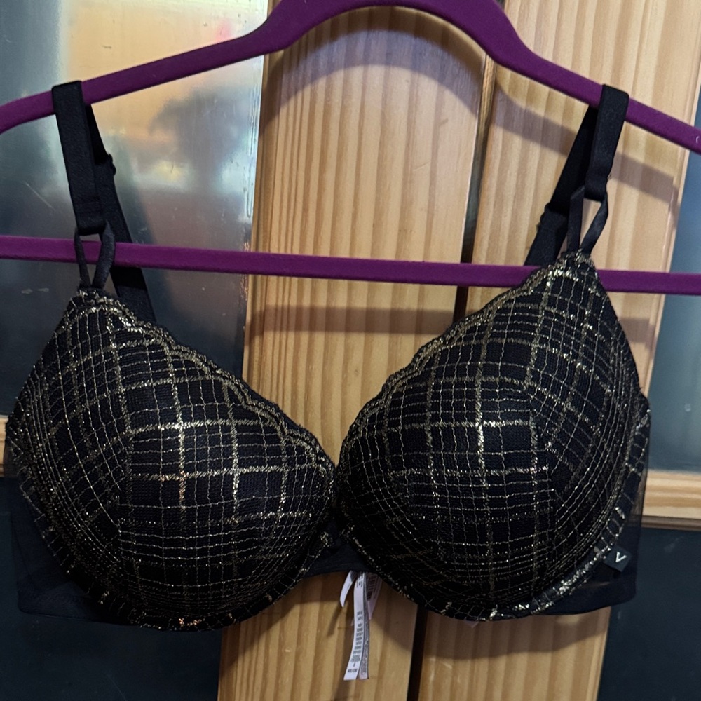 Victoria's Secret Black and Gold Checkered Bra